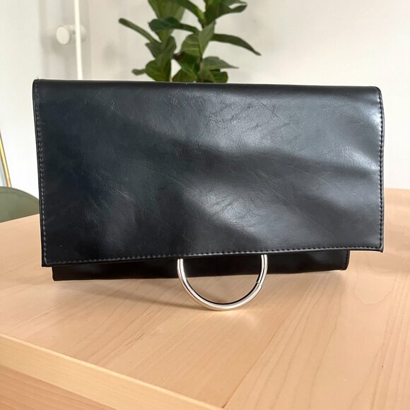 Black Leather Clutch/Shoulder Bag - Picture 4 of 8